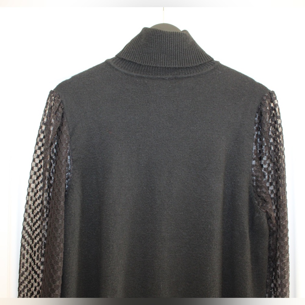 Marled black turtleneck with sheer sleeves (women’s XL) (NWT) - Picture 6 of 9